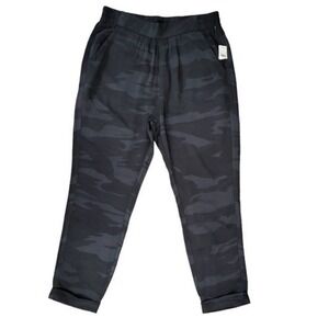 Splendid Womens Camo Jogger Pants Black Grey Elastic Waist Relaxed Fit Large